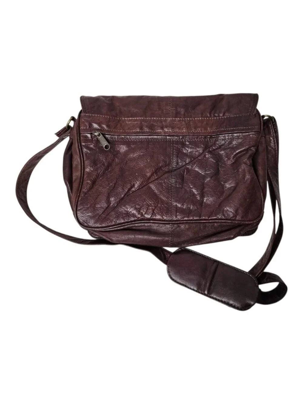 burgundy soft leather fold-over crossbody bag